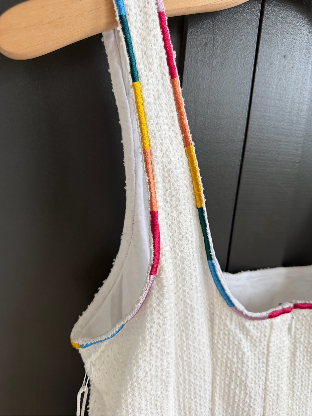 STAUD Wells Embroidered White Minidress with Multicolor Trim | 6 | NWT - Picture 6 of 14